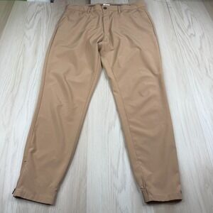 Primo Mens Tan Tapered Leg Golf Stretch Performance Ankle Zip Pants Size 36